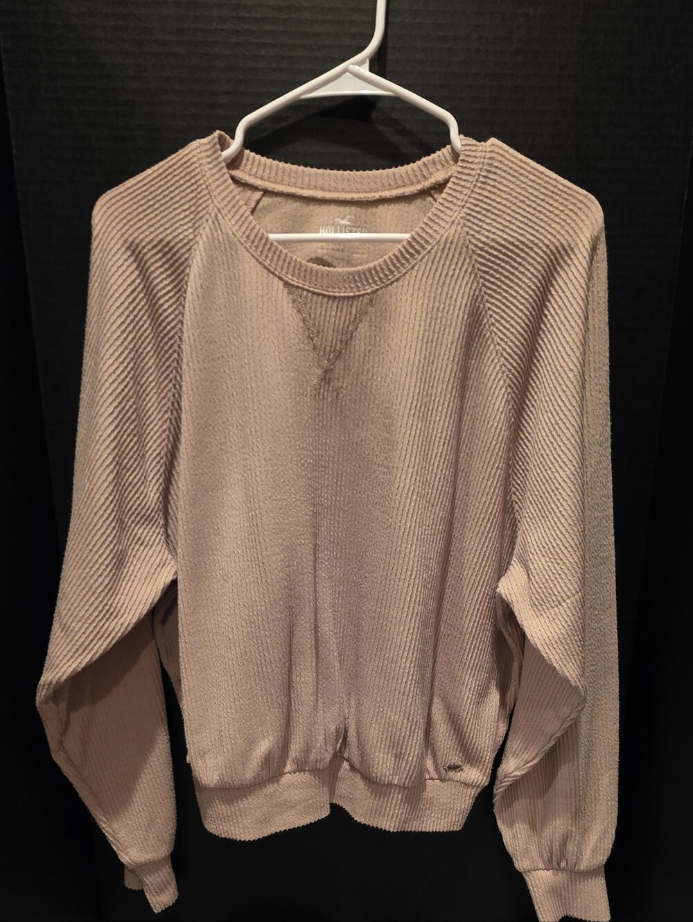 Hollister Ribbed Long Sleeve Boyfriend Tee - Blush Beige